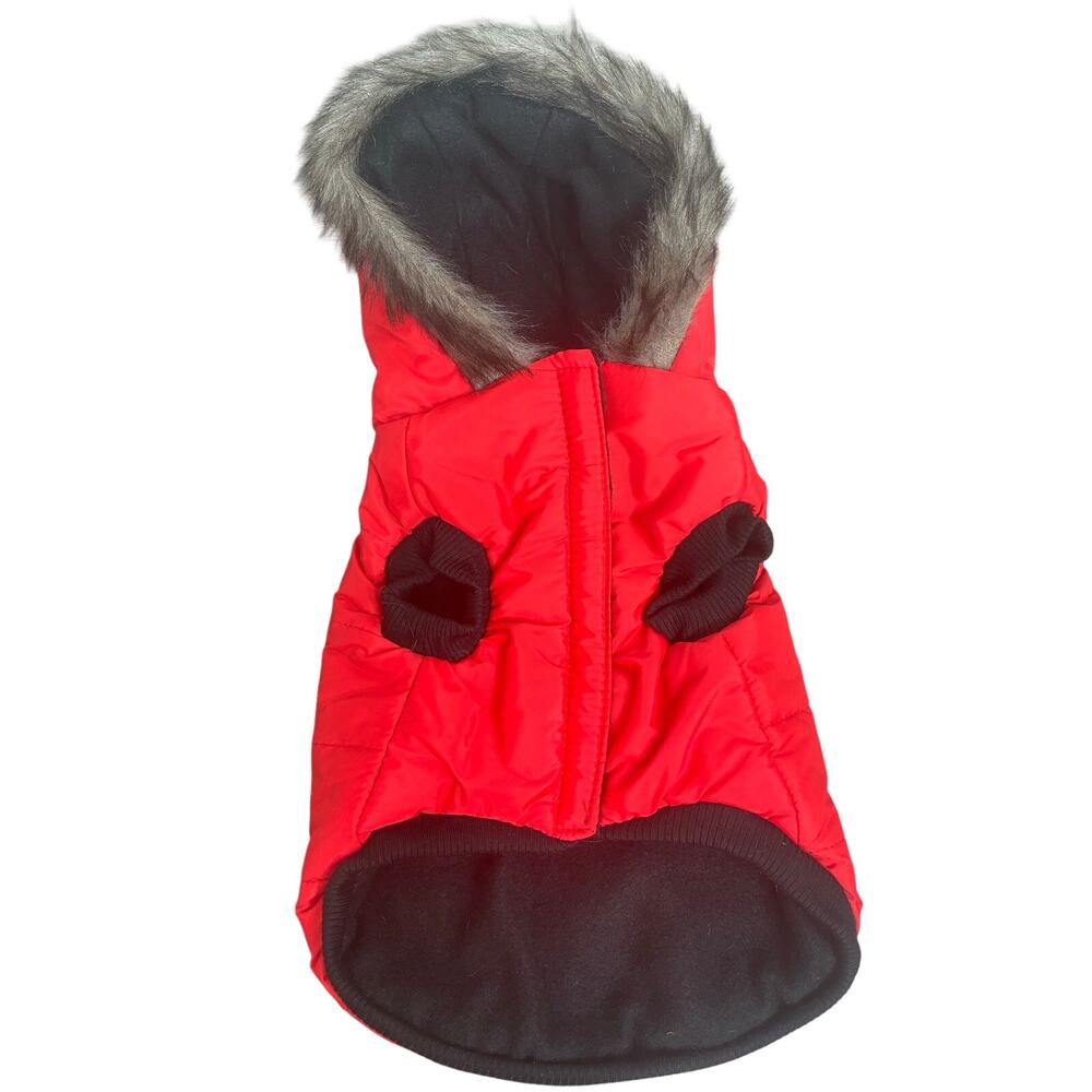 Canada Weather Gear Dog Jacket Red & Black Faux Fur Lined Hoodie Small